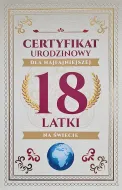 Karnet - Certyfikat urodzinowy 18 latki