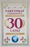 Karnet - Certyfikat urodzinowy 30 latki