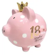 Świnka skarbonka premium - 18 (różowa) kasa na marzenia, wszystkiego najlepszego
