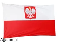 Flaga Polska -  28 x 20 cm z godłem na patyczku