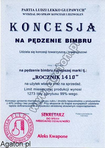 Koncesja Na Pędzenie Bimbru