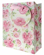 Torebka Kukartka XL - Różowe kwiaty na zielonym tle
