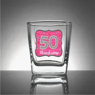 Szklanka whisky - 50 urodziny (herb, różowe tło)