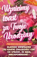 Karnet + zawieszka na butelkę - (różowa) Wynieśmy toast za Twoje Urodziny