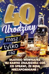 Karnet + zawieszka na butelkę - (niebieska) 40 Urodziny masz tylko raz