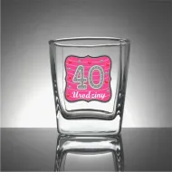 Szklanka whisky - 40 urodziny (herb, różowe tło)
