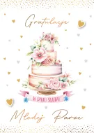 Karnet 3D z życzeniami - Gratulacje Młodej Marze w Dniu Ślubu (tort)