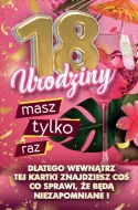 Karnet + zawieszka na butelkę - (różowa) 18 Urodziny masz tylko raz