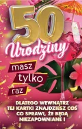 Karnet + zawieszka na butelkę - (różowa) 50 Urodziny masz tylko raz